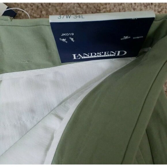 Lands'End~Men's 37W×34L~Soft Olive Blended Poplin Pleated Front Pants Casual NWT - Picture 9 of 10